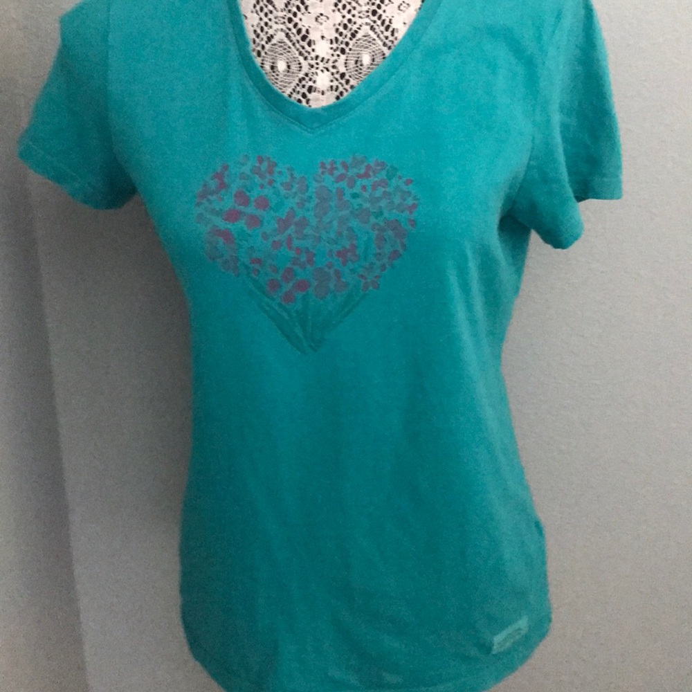 Life is Good Teal heart tee shirt